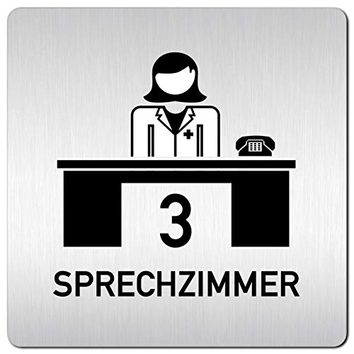 Türschilder24 XXL Schild - Türschild (B) • 125 x 125 mm • Sprechzimmer 3 Ärztin 002 • 1,5 mm Aluminium Vollmaterial • 100% Made in Germany von Türschilder24