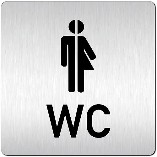 Türschilder24 XXL Schild - Türschild • 125 x 125 mm • Gender WC Toiletten Schild rechts links • 1,5 mm veredeltes Aluminium • 100% Made in Germany (Gender 2 Pikto mit Abstand + WC) von Türschilder24