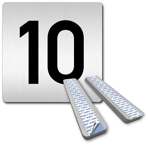 Türschilder24 XXL Schild • 125 x 125 mm • Zahl Zahlen-Türnummern Ziffern • 1,5 mm Aluminium Vollmaterial • 100% Made in Germany (B: Inklusive 5 mm Abstandhalter (selbstklebend), Zahl/Ziffer 10) von Türschilder24