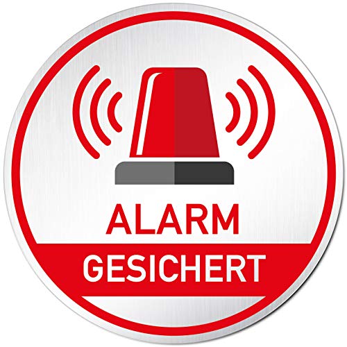 Türschilder24 XXL Türschild • Ø 100 mm rund • Schild Alarm gesichert • aus veredeltem Aluminium Vollmaterial • geschliffene Edelstahloptik • 100% Made in Germany von Türschilder24