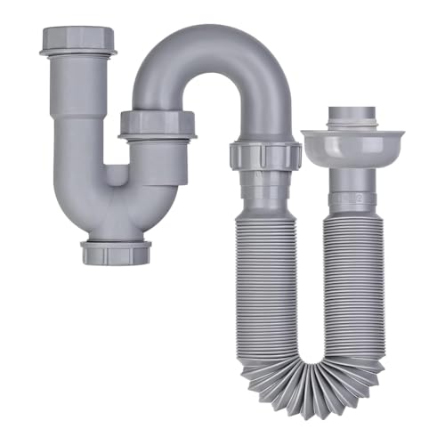 Tuesoa 1 1/4 Abflussrohr-Set für Küchenspülen mit Reinigungsstopfen, Geruchshemmend, Flexibles U-Förmiges Abflussrohr Zur Verhinderung Von Rückfluss von Tuesoa