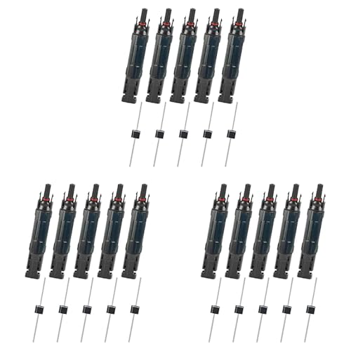 Tuesoa 15 Stück PV-Solarpanel-Stecker/Buchse, 30 A, Eingebaute Diode, Inline-Sicherung, Solardraht-Stecker, Wasserdicht, Gegen Rückfluss Tuesoa 15 Stück PV-Solarpanel-Stecker/Buchse, 30 A, Eingebaute Diode, Inline-Sicherung, Solardraht-Stecker, Wasserdicht, Gegen Rückfluss von Tuesoa