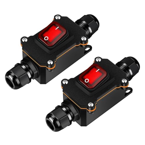 Tuesoa 2 Stück 12 V Inline-Schalter, Wasserdichter Inline-Schnurschalter, Wasserdichter Kippschalter mit Rot Leuchtendem Wipptaster Tuesoa 2 Stück 12 V Inline-Schalter, Wasserdichter Inline-Schnurschalter, Wasserdichter Kippschalter mit Rot Leuchtendem Wipptaster von Tuesoa