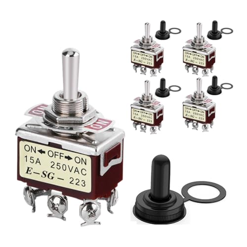 Tuesoa 5 Stück Momentan-Kippschalter, 12 V DC, 3 Positionen, 30 A, DPDT (EIN), Aus, (EIN), 6-Poliger Auto-Kippschalter mit Abdeckung für Auto, Boot von Tuesoa