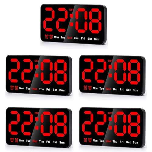 Tuesoa 5X Digitale Wanduhr, 9-LED-Digitaluhr, GroßEs Display mit 12/24 Stunden, GroßE Ziffern, Kleine Leise Wanduhr (Rot) von Tuesoa