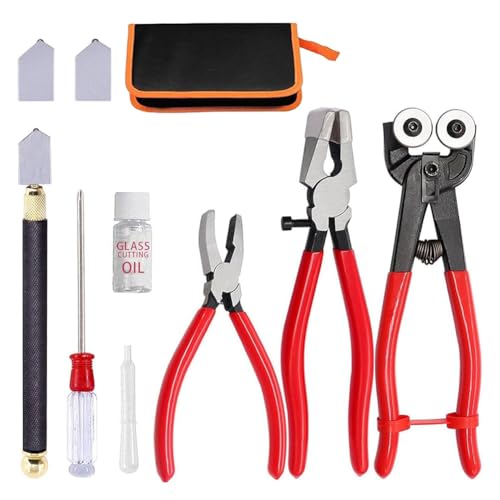 Tuesoa Glasschneidewerkzeug-Set, Glasfliesenzange mit Rädern, Glaslaufzange, Glasbrechzange, Ölzufuhr-Glasschneider-Set von Tuesoa