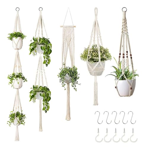 Tuesoa Handgefertigter Blumenständer, Verstellbares Knotenseil, Geflochtener Hängekorb, mit Blumentopf-Tablett, für Den Einsatz im Innengarten. Tuesoa Handgefertigter Blumenständer, Verstellbares Knotenseil, Geflochtener Hängekorb, mit Blumentopf-Tablett, für Den Einsatz im Innengarten. von Tuesoa