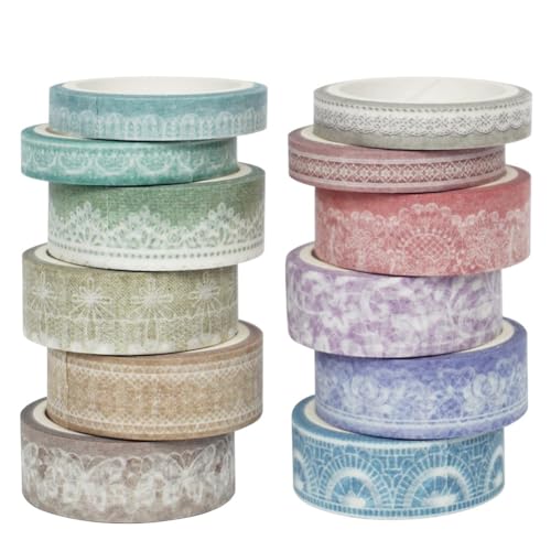 Tuesoa Washi-Tape-Set mit Spitzenmustern, 12 Rollen, Dekorative Papieraufkleber für Planer, Scrapbook, Journal, DIY, Kunsthandwerk Tuesoa Washi-Tape-Set mit Spitzenmustern, 12 Rollen, Dekorative Papieraufkleber für Planer, Scrapbook, Journal, DIY, Kunsthandwerk von Tuesoa