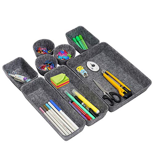 8er-Set Schubladen Organizer Aufbewahrungskorb Schubladentrenner Schubladenteiler Filz Büroboxen Set Box Schreibtisch Tisch-Organizer Filzkörbe Radiergummi Kommoden Organizer Ordnungssystem(Grau) von Tuevob