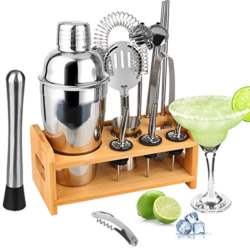 Tuevob Cocktailshaker 13 +1 Teiliges Cocktail Bar Set Edelstahl mit Ständer - 550 ML Bartending Kit Barkeeper Werkzeuge Boston Cocktail-Sets Perfektes Zuhause Küche Geschenk von Tuevob