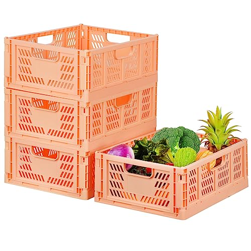 Tuevob Regalkörbe 4 Set Plastik Lagerkisten Faltbar Aufbewahrungsboxen Küche Schubladeneinsätze Stapelbare Regal Körbe Lagerkästen Transport boxen Schrankbehälter Cubes Home Office Schlafzimmer- Rosa von Tuevob