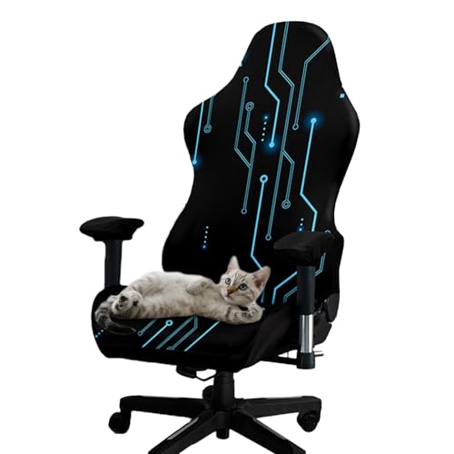 Tufkiss Gaming Stuhl Bezug Kratzfest 4 StüCk Stretch Gamingstuhl-BezüGe Sessel üBerzug BüRostuhl Drehstuhl Bezug Mit Armlehnen Stuhlhussen FüR Gamer(No Stuhl)(D) von Tufkiss