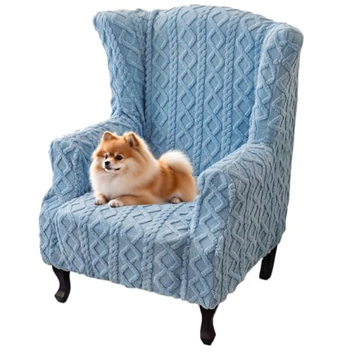 Tufkiss Jacquard Ohrensessel üBerzug, Hohe RüCkenlehne Universal Elastisch Stretch Sessel üBerwüRfe Ohrensessel Schonbezug, Tiger Stuhlbezug Mit Armlehne(Blue, L) von Tufkiss