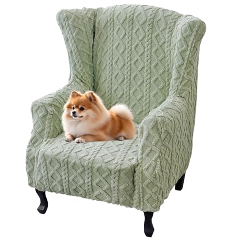 Tufkiss Jacquard Ohrensessel üBerzug, Hohe RüCkenlehne Universal Elastisch Stretch Sessel üBerwüRfe Ohrensessel Schonbezug, Tiger Stuhlbezug Mit Armlehne(Green, L) von Tufkiss