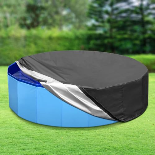 Tufmunb 221 cm große, faltbare Poolabdeckung für Hunde und Haustiere, tragbare runde faltbare Poolabdeckung mit Oxford-Tuch-Material und Kordelzug-Design für Hunde-Haustier-Pool, wasserdicht und von Tufmunb