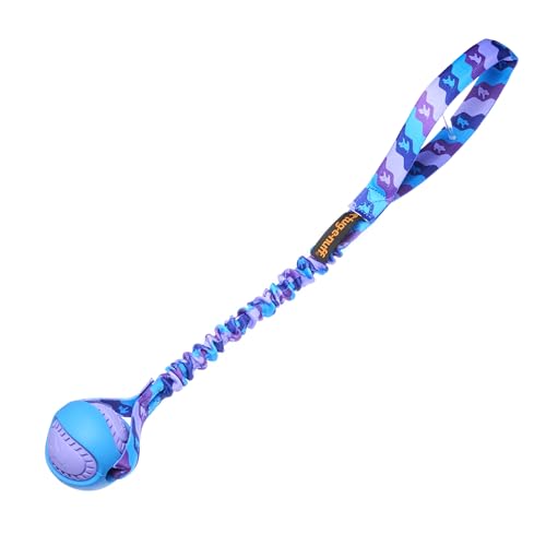 Tug-E-Nuff PowerBall Bungee-Zerrer, stoßdämpfender Bungee-Griff, langlebiges Ballspielzeug für Hunde, ideal für interaktives Hundetraining und Hunde jeden Alters, 43 cm (17 Zoll) groß, Violett von Tug-E-Nuff