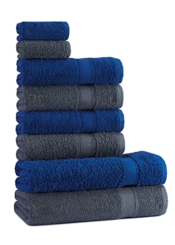 Tuiste Handtuch Set Blau Grau |%100 Baumwolle Frotee Handtücher Set 8 Teilig | 2X Badetücher Set, 4X Handtücher, 2X Gästetücher | Weich und Saugstark | Fabre: Blau - Grau von Tuiste