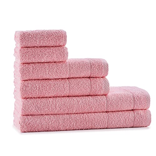 Tuiste Frottee Handtücher Set Rosa | 2X Handtücher, 2X Gästetücher, 2X Badetücher Set |%100 Baumwolle Handtuch Set 6 Teilig | Premium Qualität | Farbe : Rosa von Tuiste