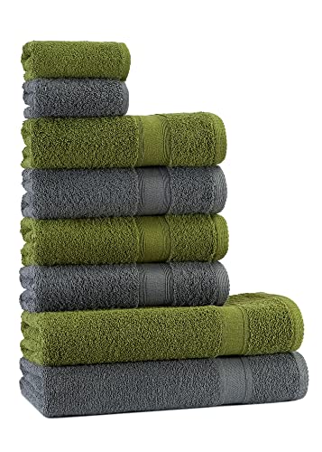 Tuiste Handtuch Set Grün Grau |%100 Baumwolle Frotee Handtücher Set 8 Teilig | 2X Badetücher Set, 4X Handtücher, 2X Gästetücher | Weich und Saugstark | Fabre: Grün - Grau Tuiste Handtuch Set Grün Grau |%100 Baumwolle Frotee Handtücher Set 8 Teilig | 2X Badetücher Set, 4X Handtücher, 2X Gästetücher | Weich und Saugstark | Fabre: Grün - Grau von Tuiste