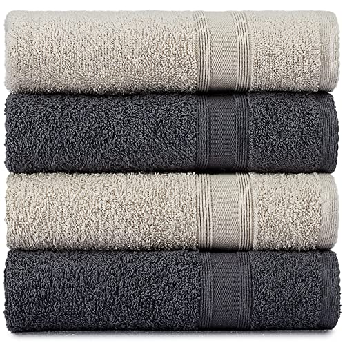 Tuiste Handtücher Grau - Beige |%100 Baumwolle Handtuch 4 Teilig | 4er Set Handtücher | Farbe : Grau - Beige von Tuiste