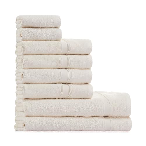 Tuiste Handtücher Set Creme |%100 Baumwolle Handtuch Set 8 Teilig | 2X Badetücher Set, 4X Handtücher, 2X Gästetücher | Weich und Saugstark | Farbe : Creme von Tuiste