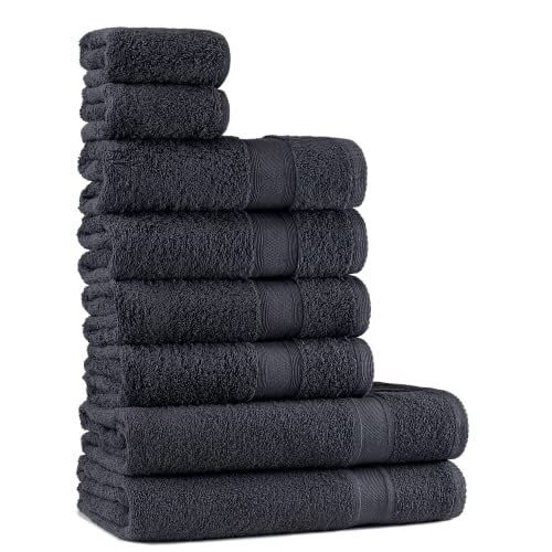 Tuiste Handtücher Set |%100 Baumwolle, 8 Teilig | 2X Badetücher Set, 4X Handtücher, 2X Gästetücher | Weich und Saugstark | Farbe : Anthrazit Grau von Tuiste