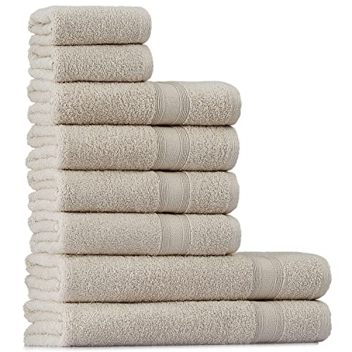 Tuiste Handtücher Set Beige Sandbeige |%100 Baumwolle Handtuch Set 8 Teilig | 2X Badetücher (70x140), 4X Handtücher (50x90), 2X Gästetücher (30x50) | Weich und Saugstark | Farbe : Creme von Tuiste