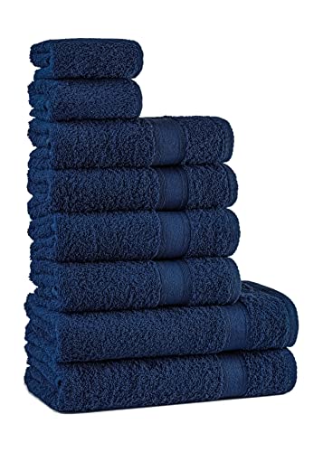 Tuiste Handtücher Set Blau Navy Blau |%100 Baumwolle Handtuch Set 8 Teilig | 2X Badetücher (70x140), 4X Handtücher (50x90), 2X Gästetücher (30x50) | Weich und Saugstark | Farbe : Dunkleblau von Tuiste