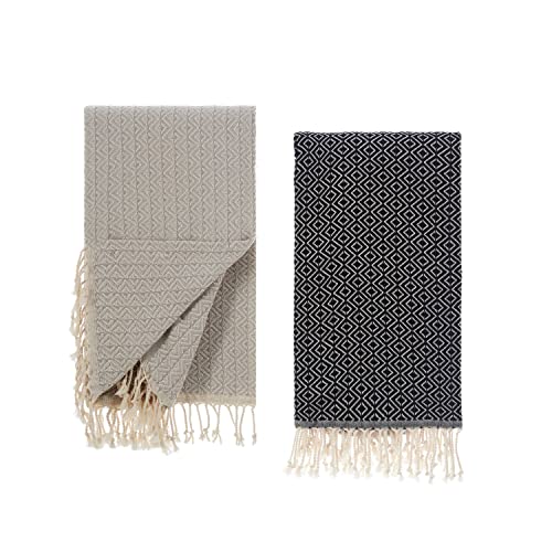 Tuiste Saunatuch Schwarz - Grau 2er Pack, Saunakilt Damen und Herren, Strandtuch, Saunahandtuch, Picknickdecke, Hamamtuch%100 Baumwolle, Strandtücher, Strandhandtuch XXL, Badehandtuch 100x180 von Tuiste