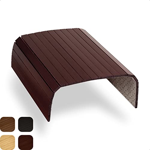 Tuko Sofatablett Armlehne Flexibel Bambus Sofabutler Couchtablett - Premium Sofa Ablage Getränkehalter - Holztablett Sofa Tablett Butler Auflage Tisch Couch Ablage Lehne für Sofalehne - Kirschbraun von Tuko