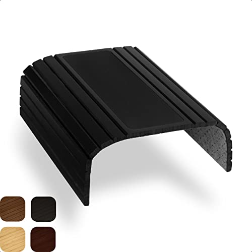 Tuko Sofatablett Armlehne Flexibel Bambus Sofabutler Couchtablett - Sofa Ablage Getränkehalter Mauspad - Holztablett Sofa Tablett Butler Auflage Tisch Couch Ablage Lehne für Sofalehne - Schwarz von Tuko