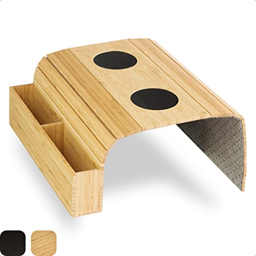 Tuko Sofatablett Armlehne Flexibel Bambus mit Getränkehalter & Fächern - Premium Sofa Ablage Sofabutler Holztablett Sofa Tablett Butler Auflage Tisch Couch Ablage Lehne für Sofalehne - Natur von Tuko