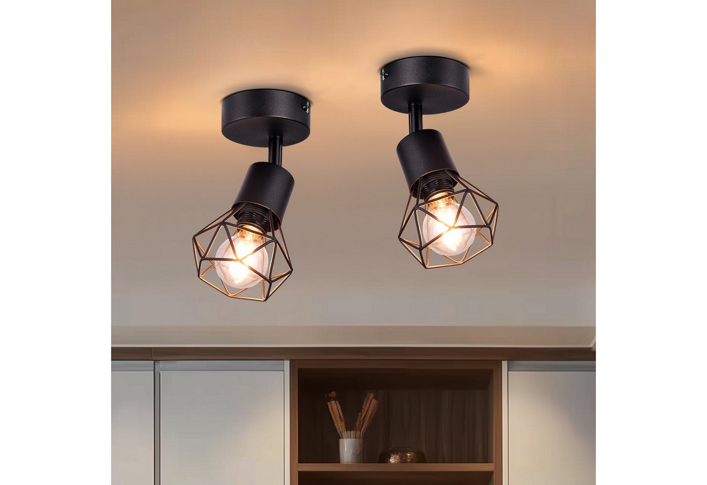 Tukrool Deckenstrahler Deckenleuchte Schwarz 1-4 Flammig -Deckenspots Schwenkbar 90°/350°, ohne Leuchtmittel, Tageslichtweiß, Warmweß, E14 ohne Leuchtmittel für Wohnzimmer Schlafzimmer Café von Tukrool