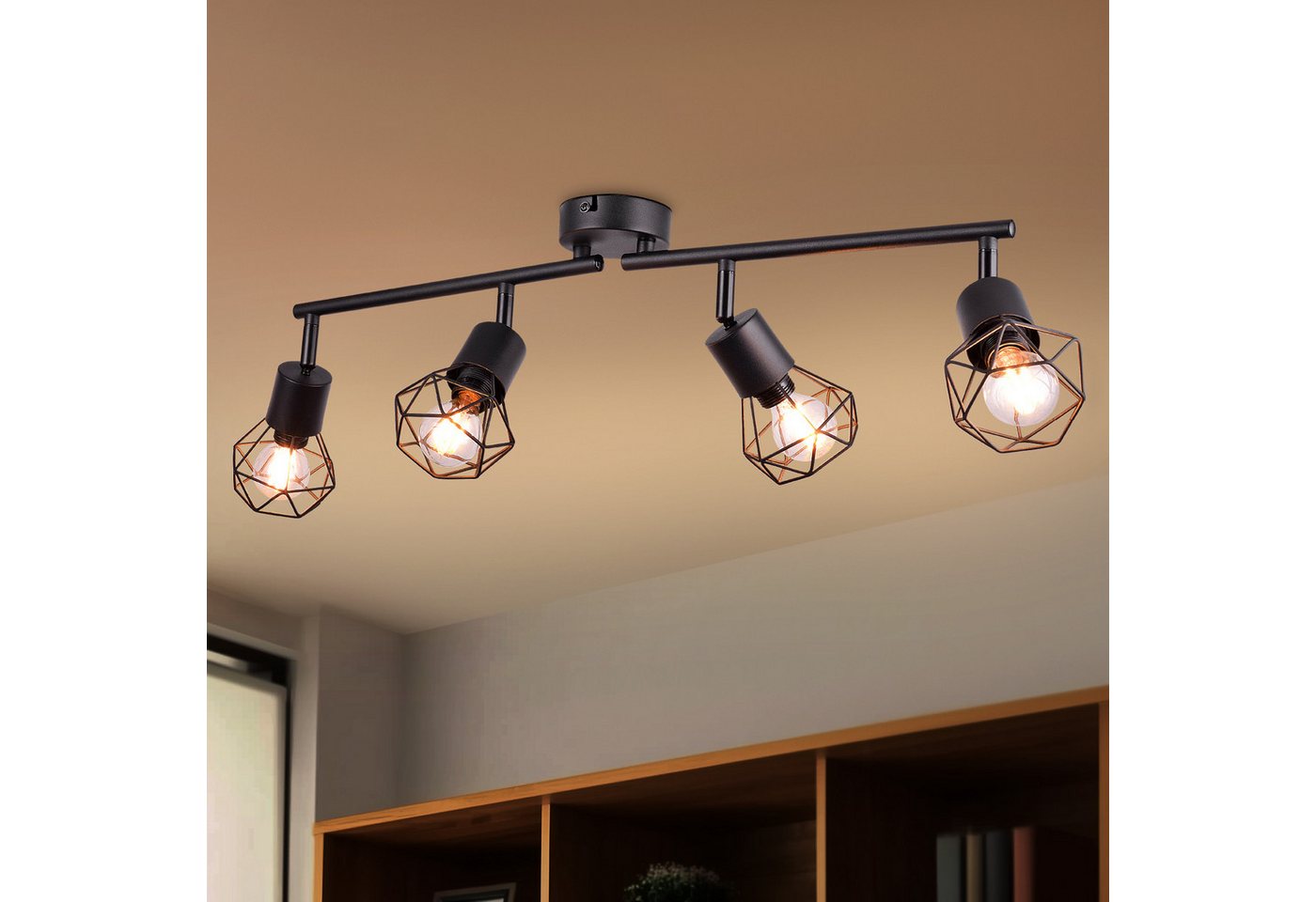 Tukrool Deckenstrahler Deckenleuchte Schwarz 1-4 Flammig -Deckenspots Schwenkbar 90°/350°, ohne Leuchtmittel, Tageslichtweiß, Warmweß, E14 ohne Leuchtmittel für Wohnzimmer Schlafzimmer Café von Tukrool