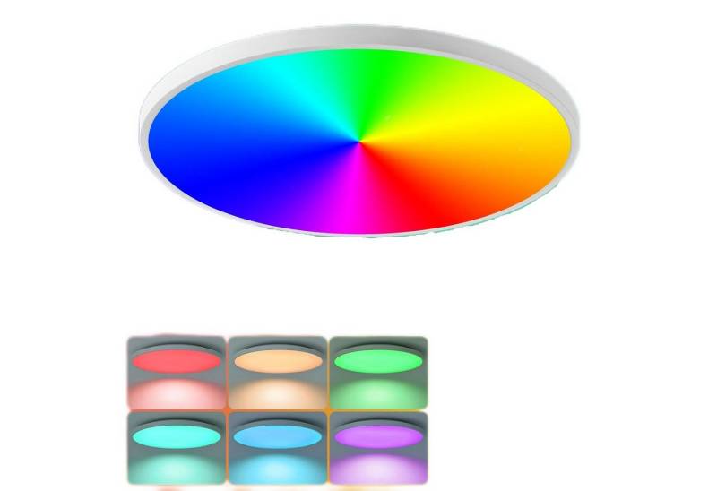 Tukrool LED Deckenleuchte Flach Rund Dimmbar mit Fernbedienung Ultra Dünn Ø29.5cm RGB, LED fest integriert, Warmweiß und 6-Farben zur Auswahl, LED Deckenleuchte mit Fernbedienung von Tukrool