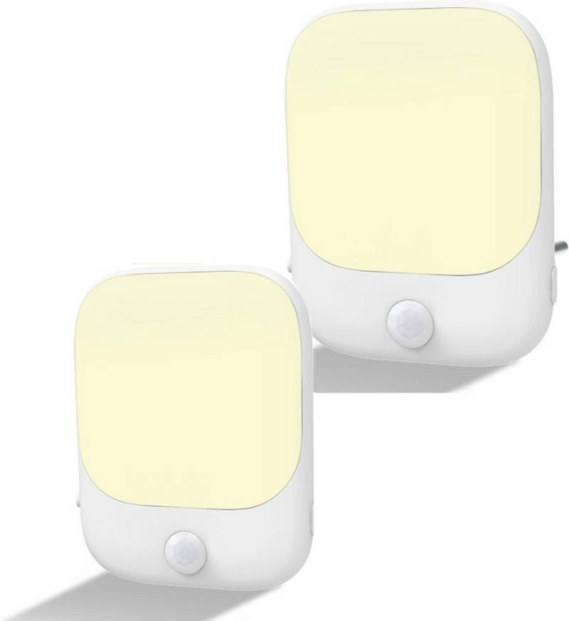 Tukrool LED Nachtlicht 2 Nachtlichtsteckdosen mit Bewegungsmeldern, Helligkeitssensor,3 Helligkeitsstufen, 2700K Warmweiß von Tukrool