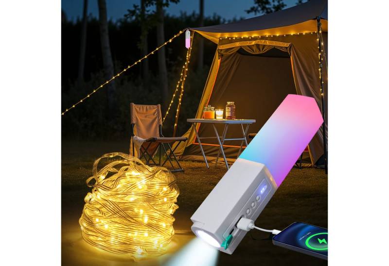 Tukrool LED Solarleuchte Multifunktionale Campinglaterne mit 10m Lichtgürtel,2St., Kann Handy aufladen Taschenlampe Wasserdicht von Tukrool
