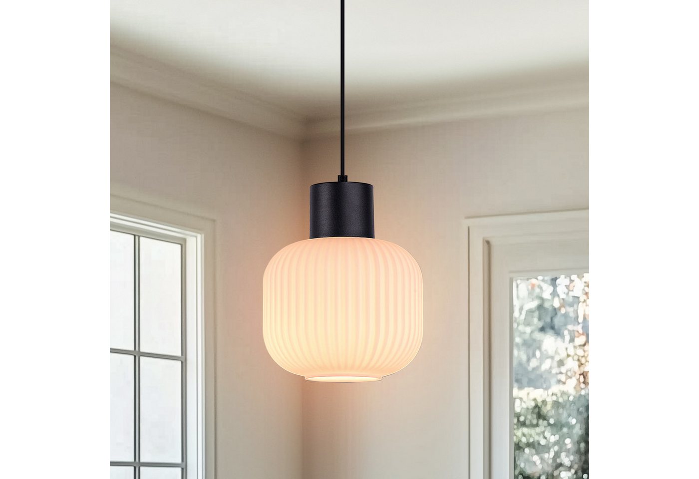 Tukrool Pendelleuchte Deckenlampe 1-Flammig Jadeglas-Struktur+Schwarz Metall Hängelampe, ohne Leuchtmittel (max.40W E27) für Esstisch/Schlafzimmer/Cafe von Tukrool