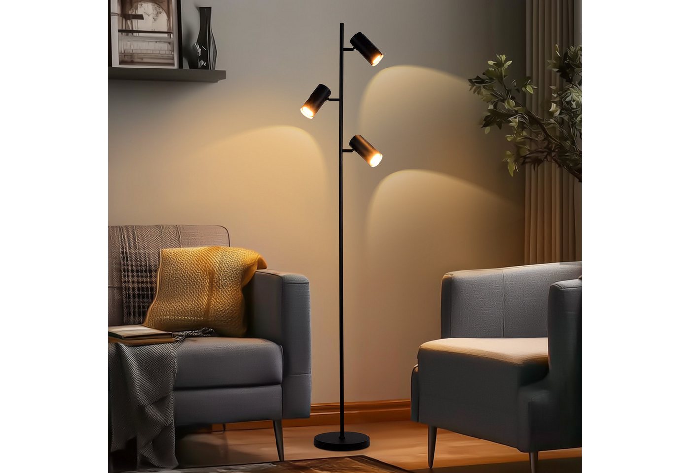 Tukrool Stehlampe 2/3 Flammig Metall Standleuchten,GU10 Retro Schlafzimmer, ohne Leuchtmittel, Tageslichtweiß, Warmweiß, Schwenkbar 350° Stehlampe,Leselampe ohne Leuchtmitte von Tukrool