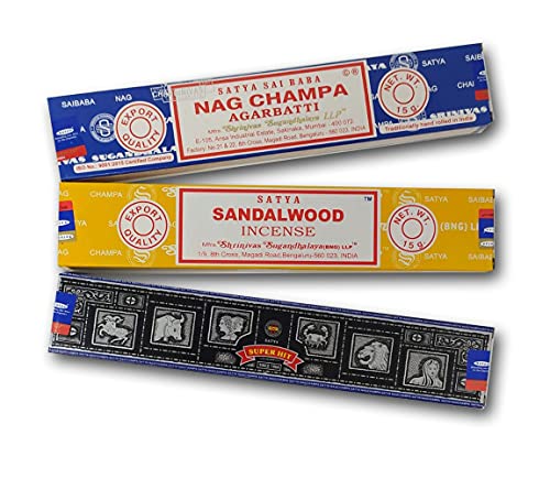 Aromatisches Weihrauchbündel x 3 | Satya SuperHit + Nag Champa + Sandelholz | Aromatherapie mit Natürlichem Weihrauch | Räucherstäbchen | 3 Schachteln mit 15 Gramm. von Rock and Baby