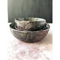Handgefertigte Keramik Schüsseln Set Rustikale Salat Pasta Schüsseln, 3Er Set Handgefertigte Keramik Schüsseln Set Rustikale Salat Pasta Schüsseln, 3Er Set von TulayBingolCeramics