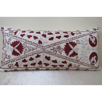 Suzani Lumbar Kissen, Seidenstickerei Auf Baumwollstoff, Handgewebte 78 cm X 36 Nr149 von TulipRug