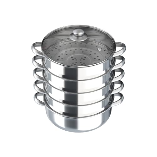 5 Tier Dampfgarer Topf, 30cm Edelstahl Schongarer, Dampfkochtopf Kochtopf Dampfkocher mit Glasdeckel und Griffen, für verschiedene, Induktionskocher, elektrische Keramikocher, Gasherde 5 Tier Dampfgarer Topf, 30cm Edelstahl Schongarer, Dampfkochtopf Kochtopf Dampfkocher mit Glasdeckel und Griffen, für verschiedene, Induktionskocher, elektrische Keramikocher, Gasherde von TuliperMood