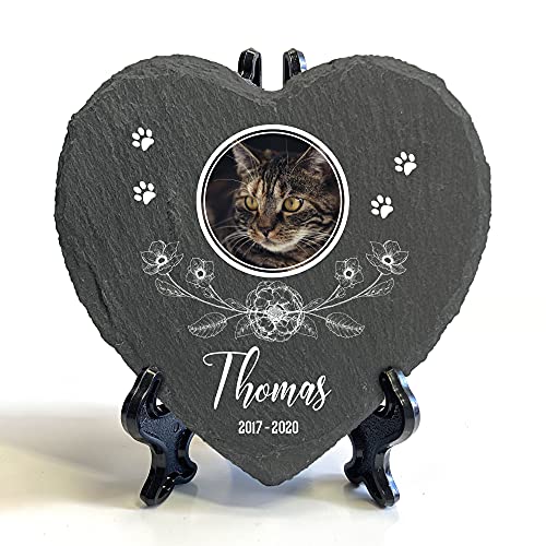 Individueller Personalisiert Herzform Tiergrabstein Schiefer Gedenkstein + Ständer für Hund, Katze und andere Haustiere Tiere - Größe | 10 x 10 cm | - Blumen und Foto Individueller Personalisiert Herzform Tiergrabstein Schiefer Gedenkstein + Ständer für Hund, Katze und andere Haustiere Tiere - Größe | 10 x 10 cm | - Blumen und Foto von TULLUN