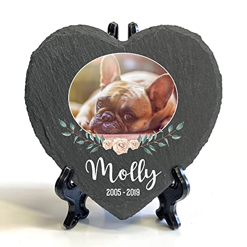 Individueller Personalisiert Herzform Tiergrabstein Schiefer Gedenkstein + Ständer für Hund, Katze und andere Haustiere Tiere - Größe | 10 x 10 cm | - Blumenrahmen-Foto Individueller Personalisiert Herzform Tiergrabstein Schiefer Gedenkstein + Ständer für Hund, Katze und andere Haustiere Tiere - Größe | 10 x 10 cm | - Blumenrahmen-Foto von TULLUN