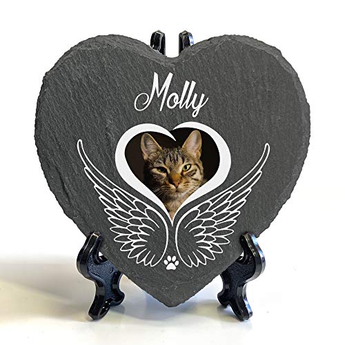 Individueller Personalisiert Herzform Tiergrabstein Schiefer Gedenkstein + Ständer für Hund, Katze und andere Haustiere Tiere - Größe | 10 x 10 cm | - Engelsflügel Individueller Personalisiert Herzform Tiergrabstein Schiefer Gedenkstein + Ständer für Hund, Katze und andere Haustiere Tiere - Größe | 10 x 10 cm | - Engelsflügel von TULLUN