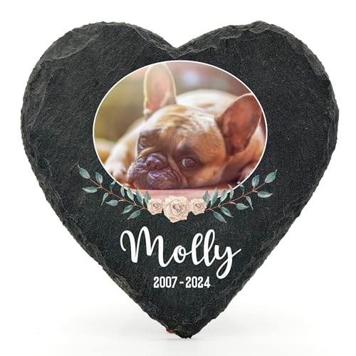 Individueller Personalisiert Herzform Tiergrabstein Schiefer Gedenkstein für Hund, Katze und andere Haustiere Tiere - Größe | 10 x 10 cm | - Blumenrahmen-Foto Individueller Personalisiert Herzform Tiergrabstein Schiefer Gedenkstein für Hund, Katze und andere Haustiere Tiere - Größe | 10 x 10 cm | - Blumenrahmen-Foto von TULLUN