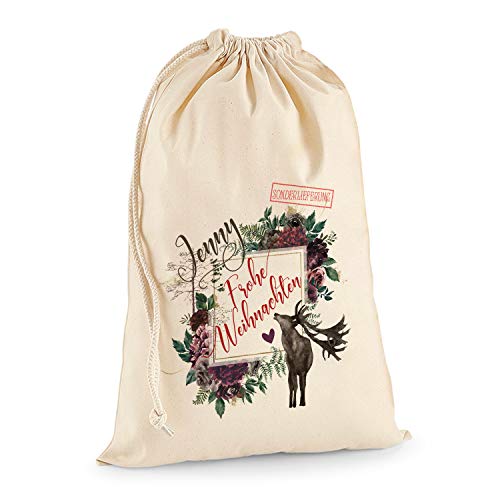 Tullun Personalisierte Santa Weihnachtssack Extra groß XL (75 x 49 cm 38 Liter) - Natur V3 von TULLUN