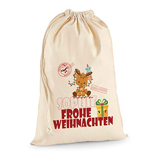 TULLUN Personalisierte Santa Weihnachtssack Extra groß XL (75 x 49 cm 38 Liter) - Rentier Rudolf V1 von TULLUN