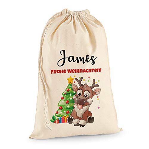 TULLUN Personalisierte Santa Weihnachtssack Extra groß XL (75 x 49 cm 38 Liter) - Rentier Rudolf von TULLUN